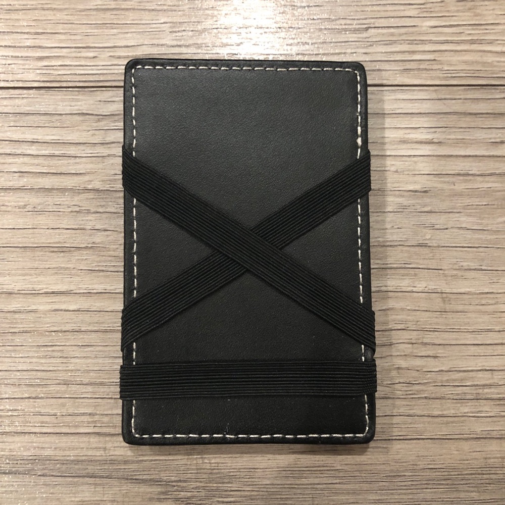 Real Leather Magic Wallet Black Elastic Simple Minimalistic Card Holder